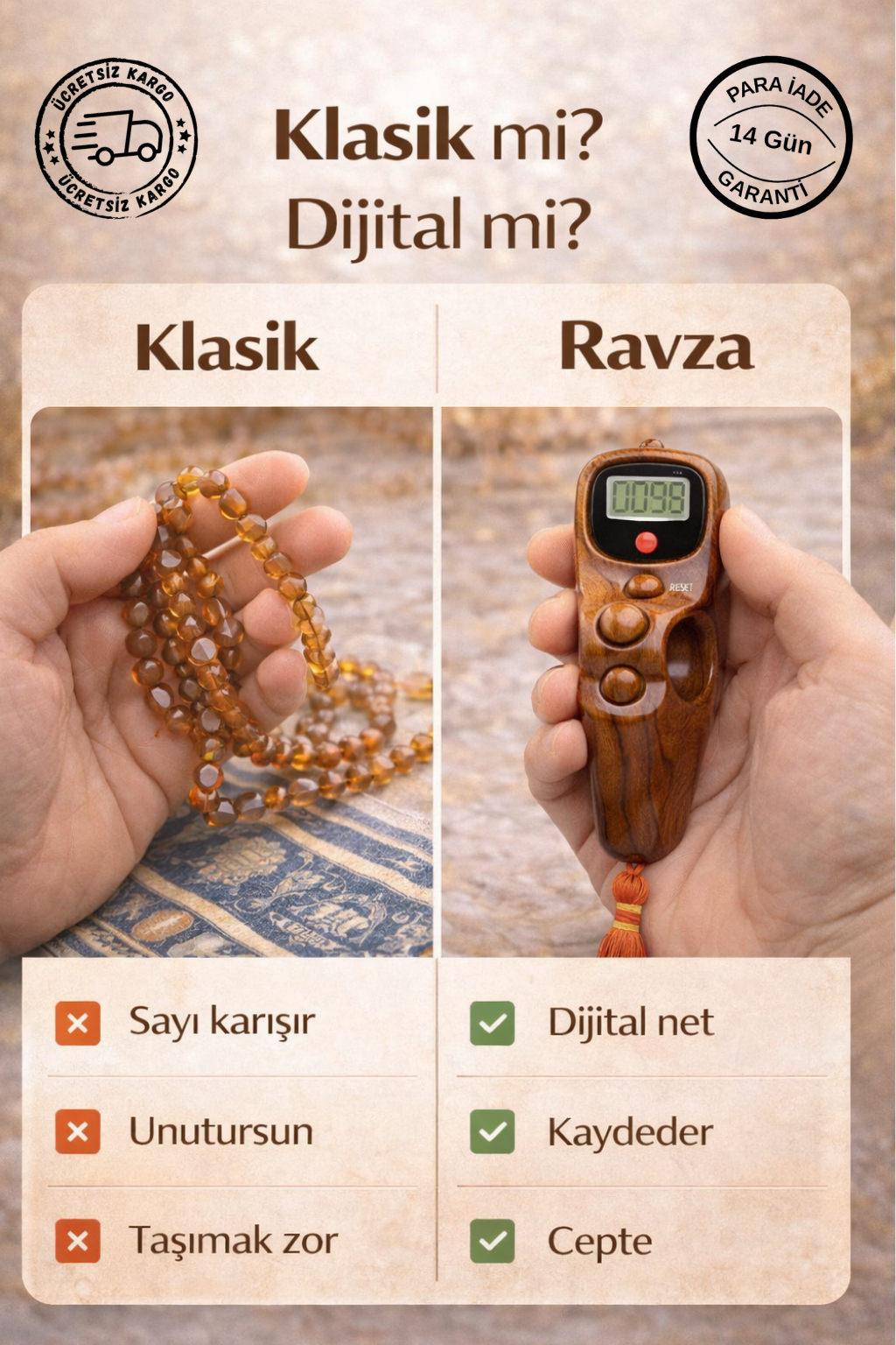 RAVZA DİJİTAL TESBİH 5 HANELİ